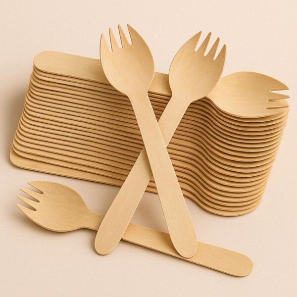 Premium Eco-Friendly Wooden Sporks / Fork-Spoon Combo (100psc)